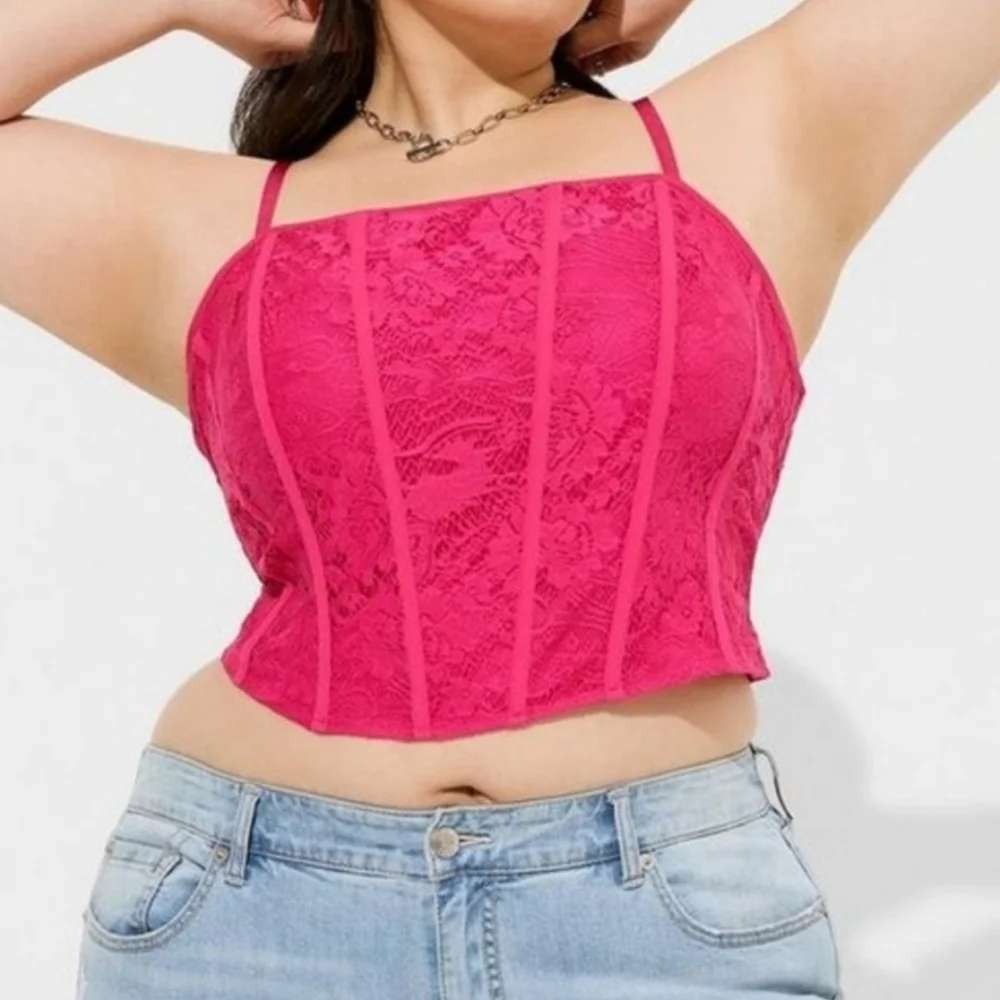 Torrid‎ Lace Corset Top Womens 2x Hot Pink Bustier Smocked Back Festival Party